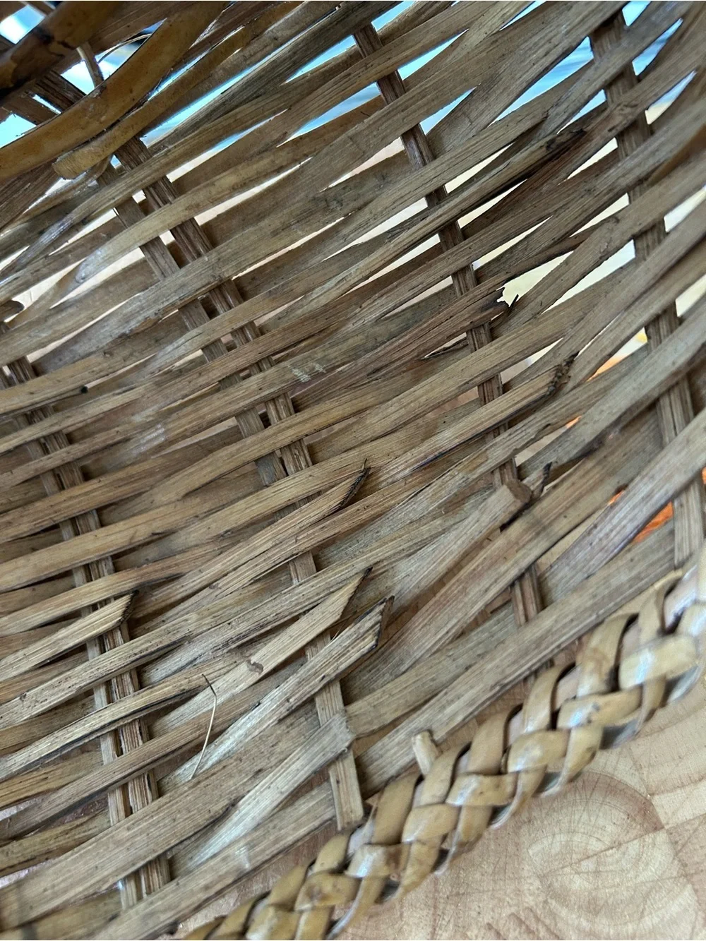 Vintage Handwoven Natural Brown Heart Shaped Reed Basket - Home Accents